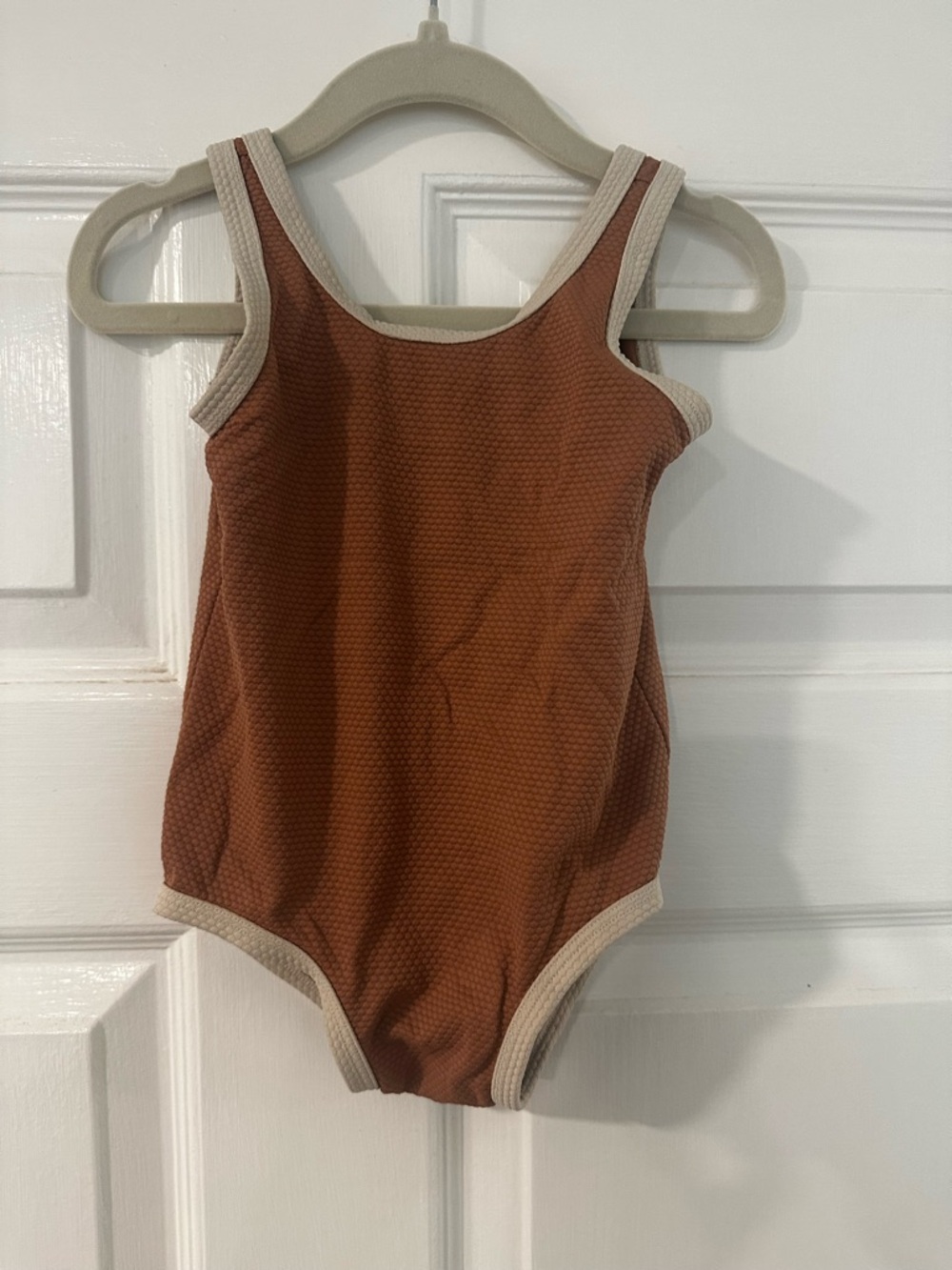 H&M Rust Brown One-Piece Bodysuit with Cream Trim